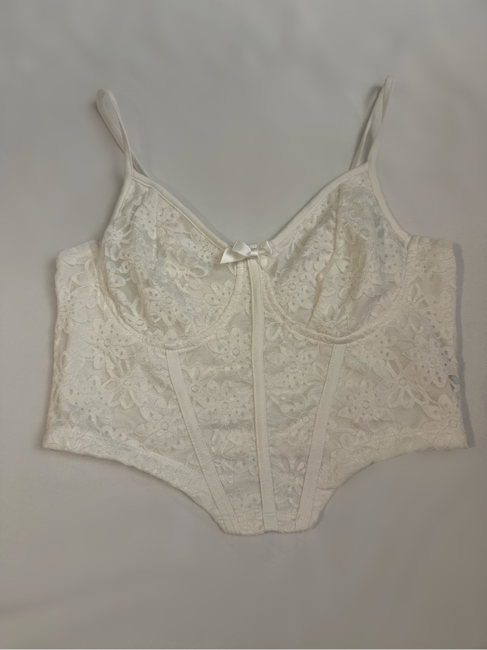 SHEIN White Floral Lace Corset Bustier Top Size M